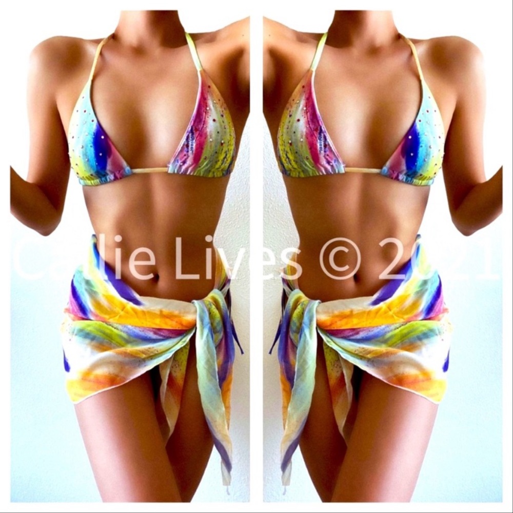 Rainbows Bling Tie Dye Rhinestone 3Pc Bikini